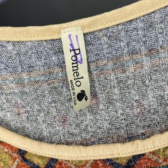 Pomelo Orange Blue Multi Color Aztec Southwest Print Roll Tab Sleeves Pocket M - Picture 11 of 11